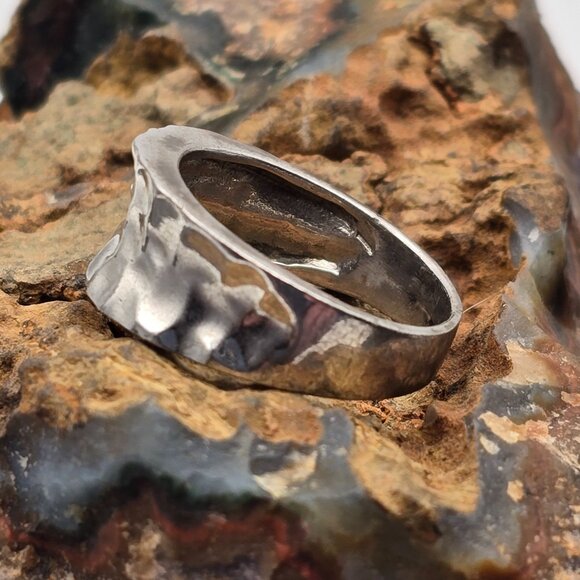 VTG Sterling Silver 925 Hammered Textured Concaved Band Ring Size 8 Tapered 4.2g - Picture 2 of 8